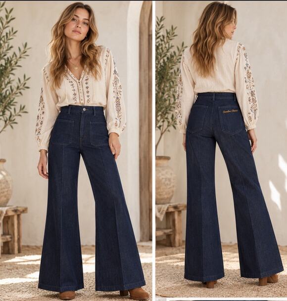 Carolina Classic Denim - VTG 70s Carolina Classic Jeans 25x32 High Rise Indigo Wide Leg Flare USA Hippie